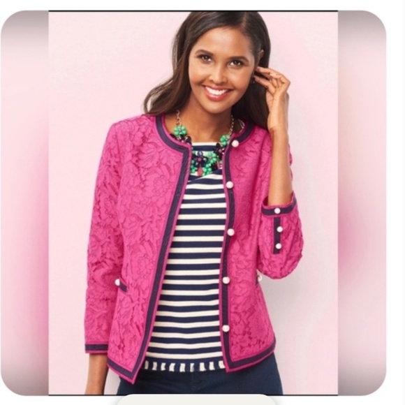 Talbots Tops - NWT: RSVP for Talbots Navy Corded Pink Lace Jacket Size 10